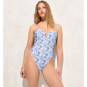 J.Crew Mira One Piece Swimsuit Classic Sculpt Stretch Blue Floral US 10 NWT